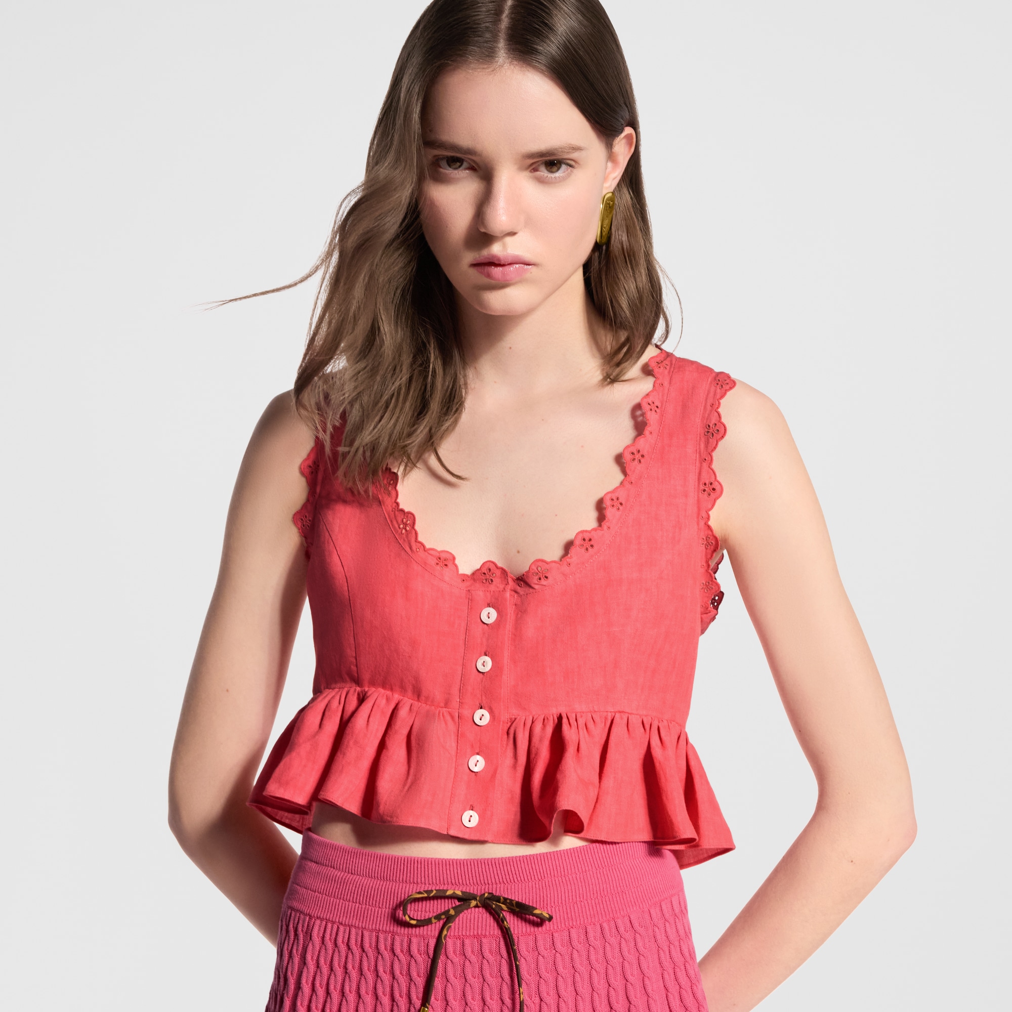 Broderie Trim Peplum Crop Top - Luxury Pink | LOUIS VUITTON